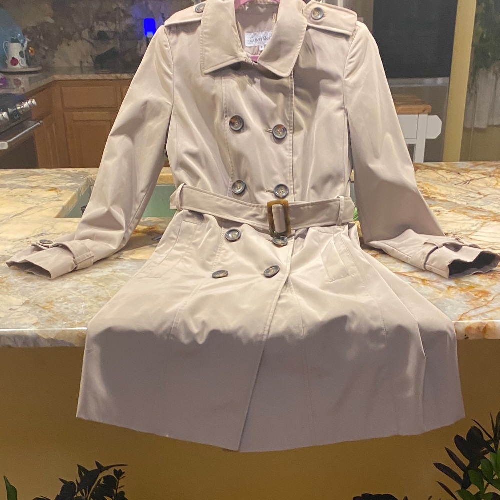 Calvin Klein Cream Trench Coat with Belted Waist